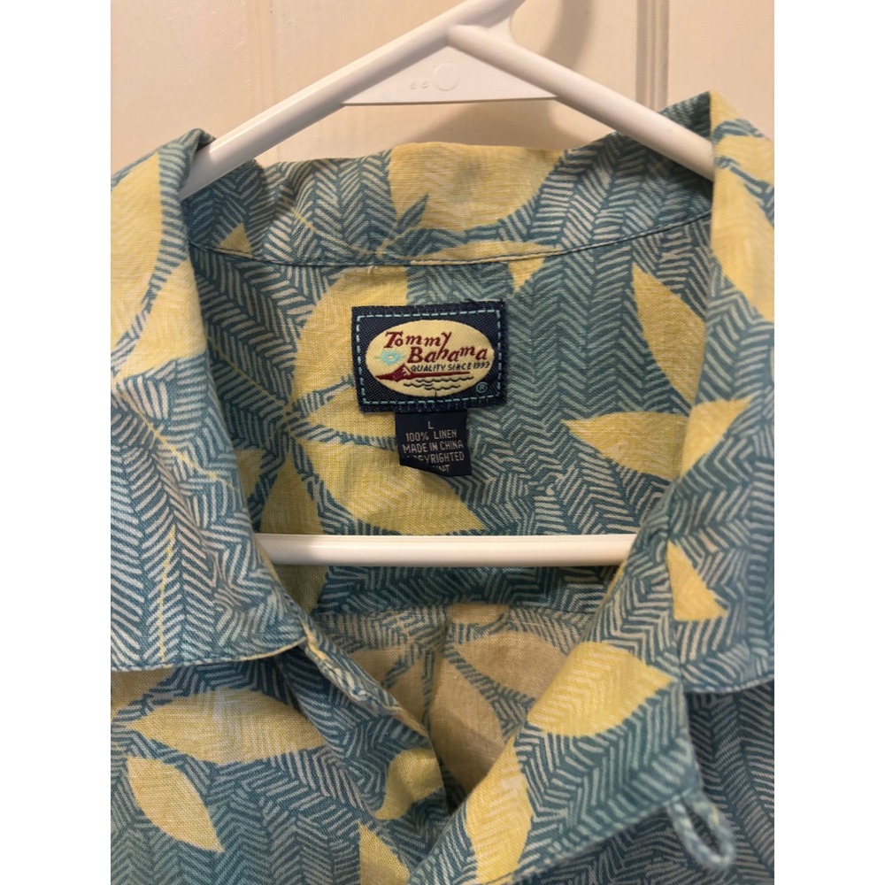 Tommy Bahama Mens Large 100% Linen Tropical Leaf Print Button Down Shirt Blue - Picture 3 of 3